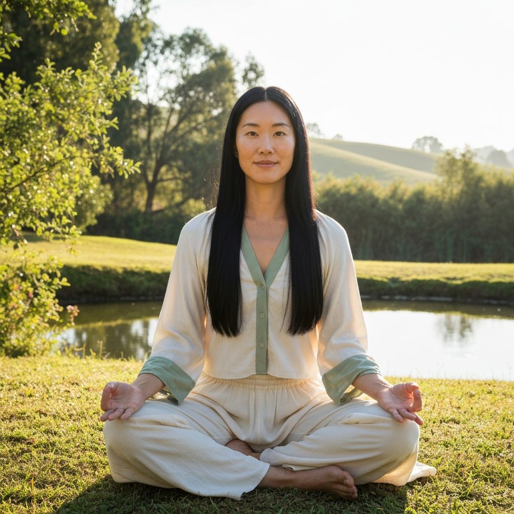 Kobieta medytująca w spokojnym otoczeniu - coaching afirmacyjny