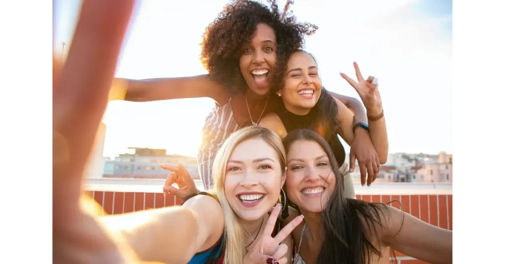 Four friends talking a selfie