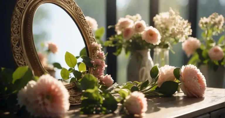 Desk with mirrow and roses