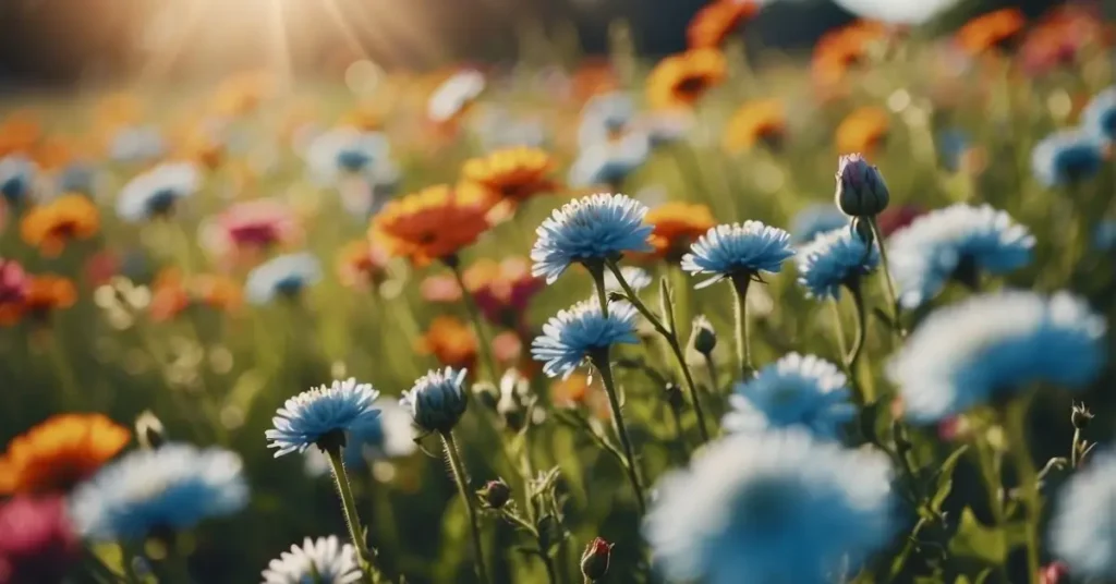 Blue and orange flowers