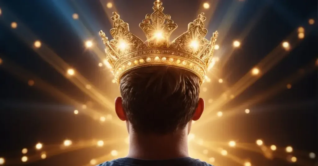 Golden Crown Shining on a mans Head