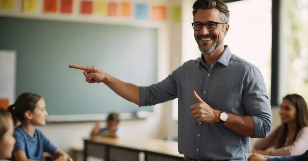 Teacher Pointin at glasses