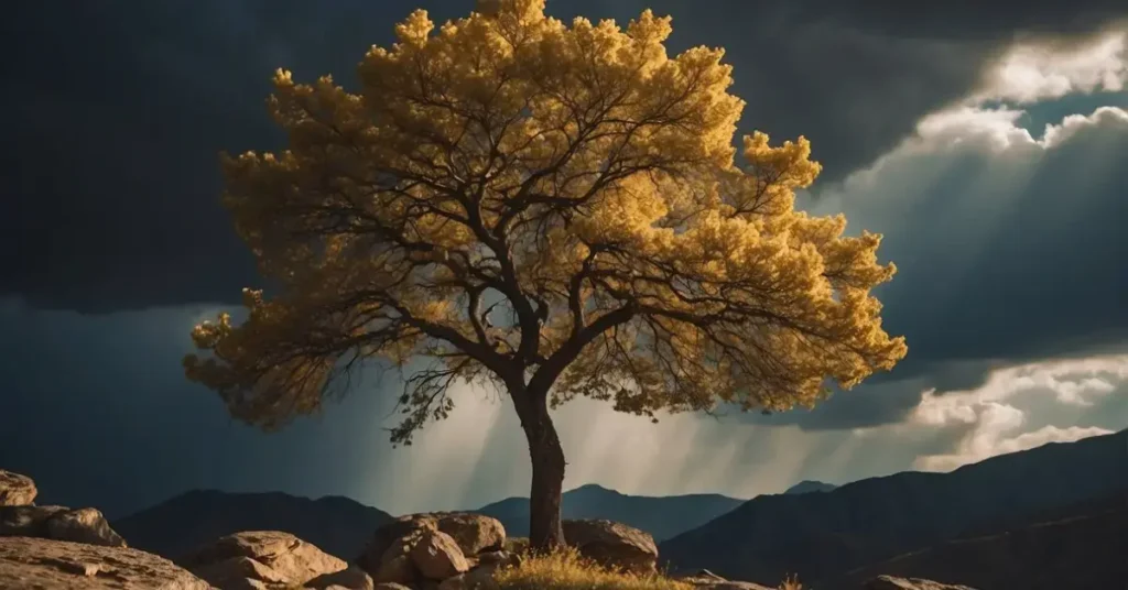 Trees with cloudy sky