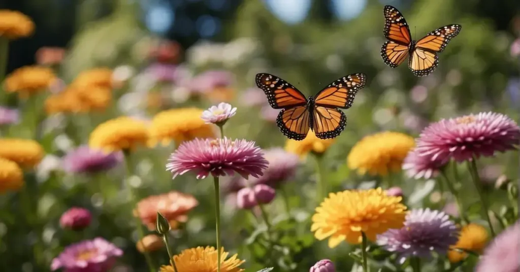 Two butterflies with colorful flowers